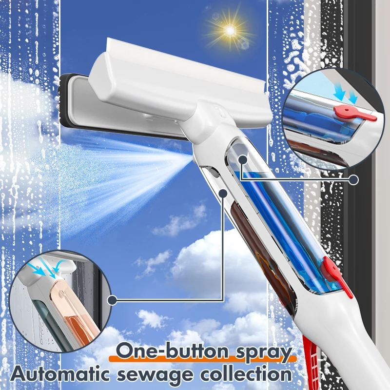 Window Cleaning Brush Glass Wiper for Bathroom Mirror Long Handle Brush Window Cleaner with Water Collection Home Cleaning Tools