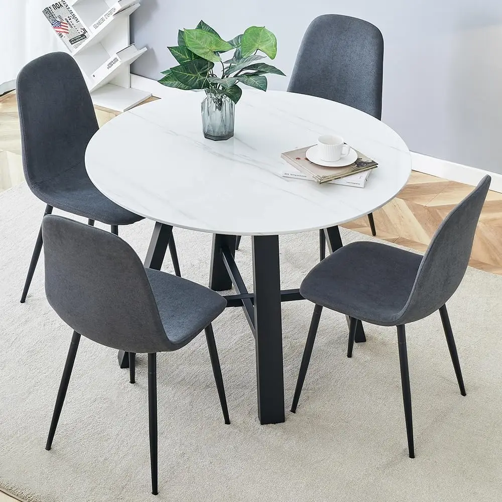 Round Dining Table Set For 4, Modern Kitchen Dining Table Chairs Set For 4, 42 Inch Small Round White Dining Table Set & 4