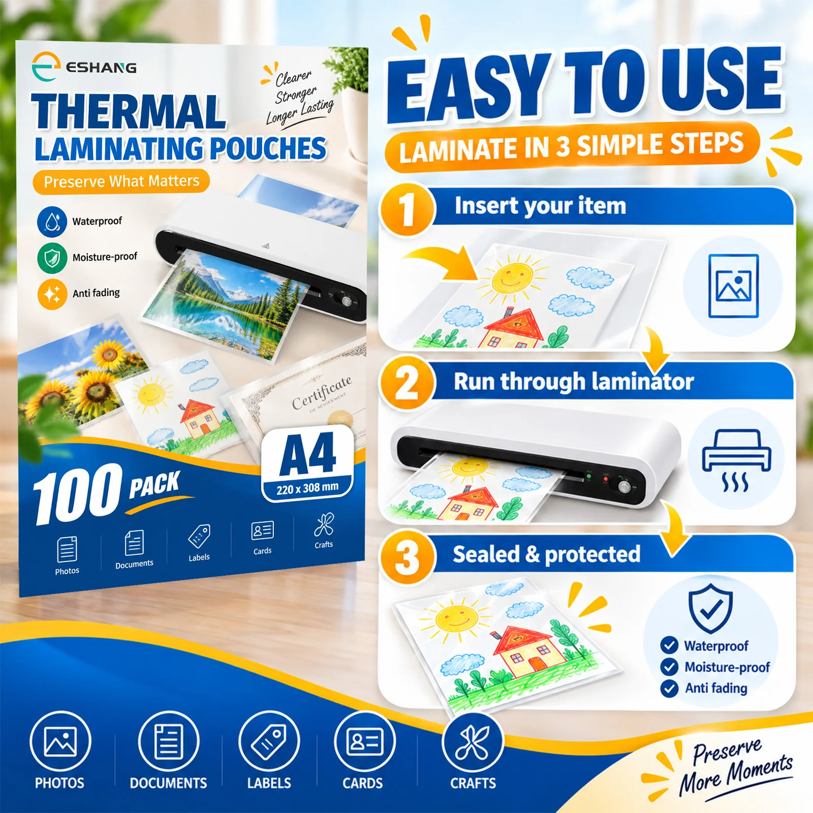 Document Laminator Pouch - ESHANG A4 Thermal Laminating Pouches 100