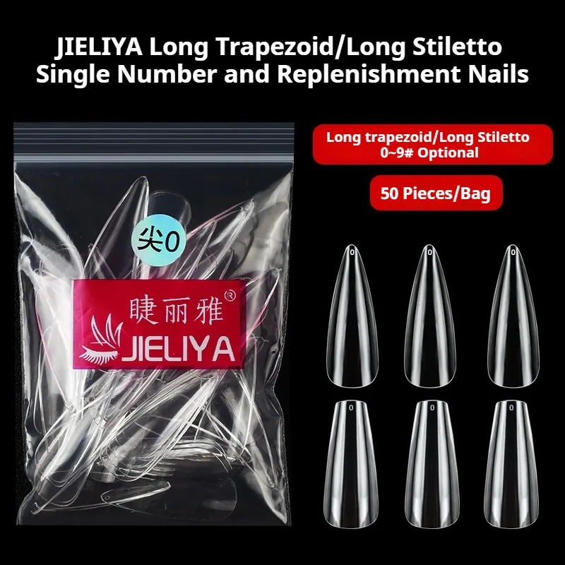 JIELAYA Long Stiletto Long  Trapezoida transparent Nail Tips 50pcs Ultra-Thin Seamless False Nails Nail Art