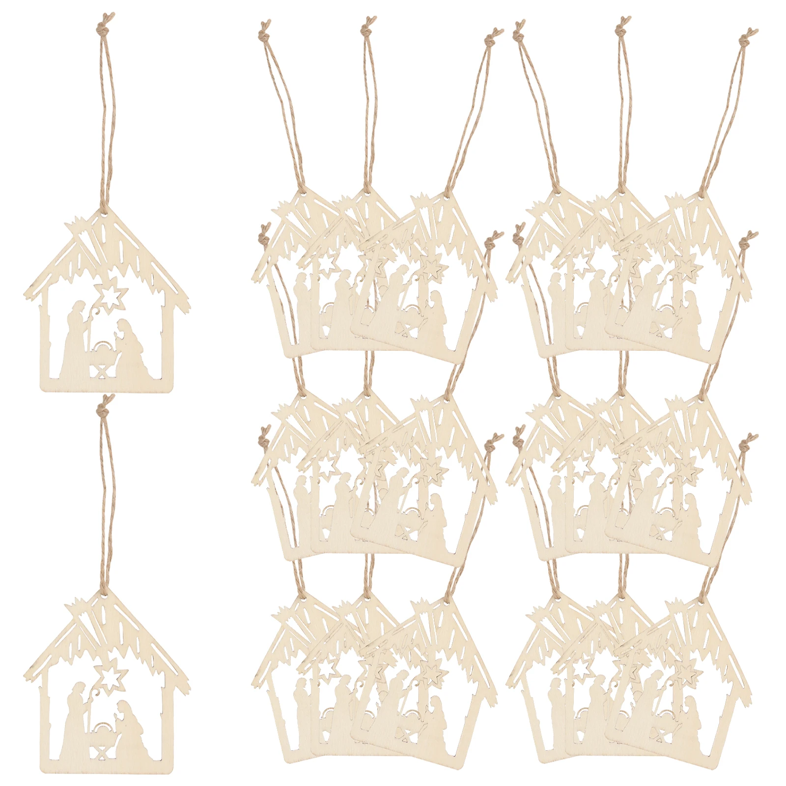 

20pcs Jesus Birth Hanging Decor Wood Pendant Khaki Wooden Craft Festival Ornament For Home Religious Decoration