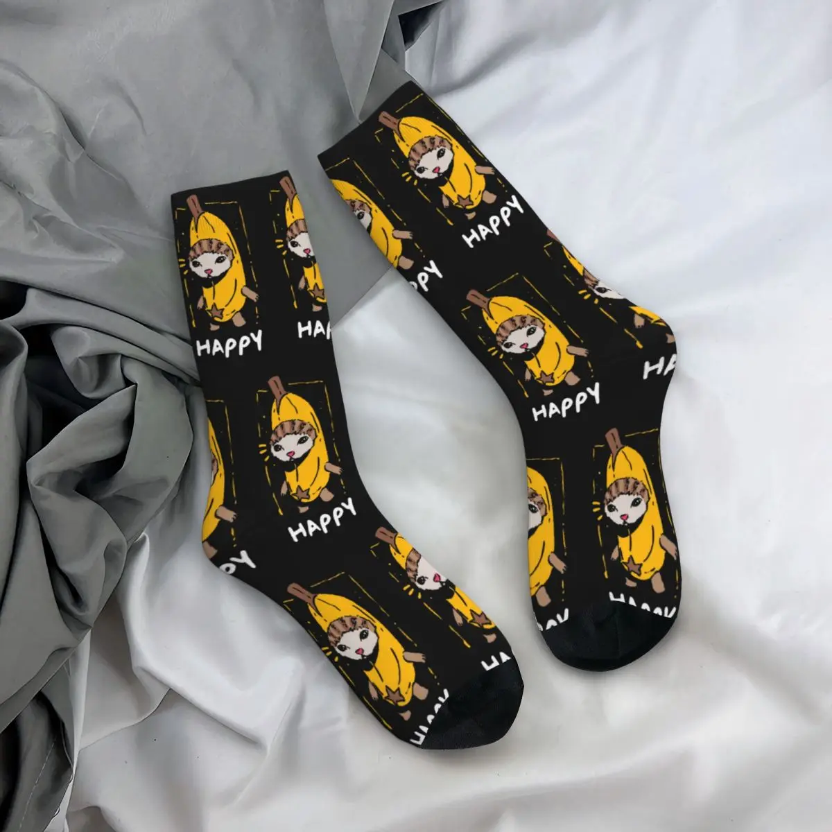 Retro Unisex Happy Banana Cat Funny Meme Crew Socks Merch Sports Socks Soft Wonderful Gifts