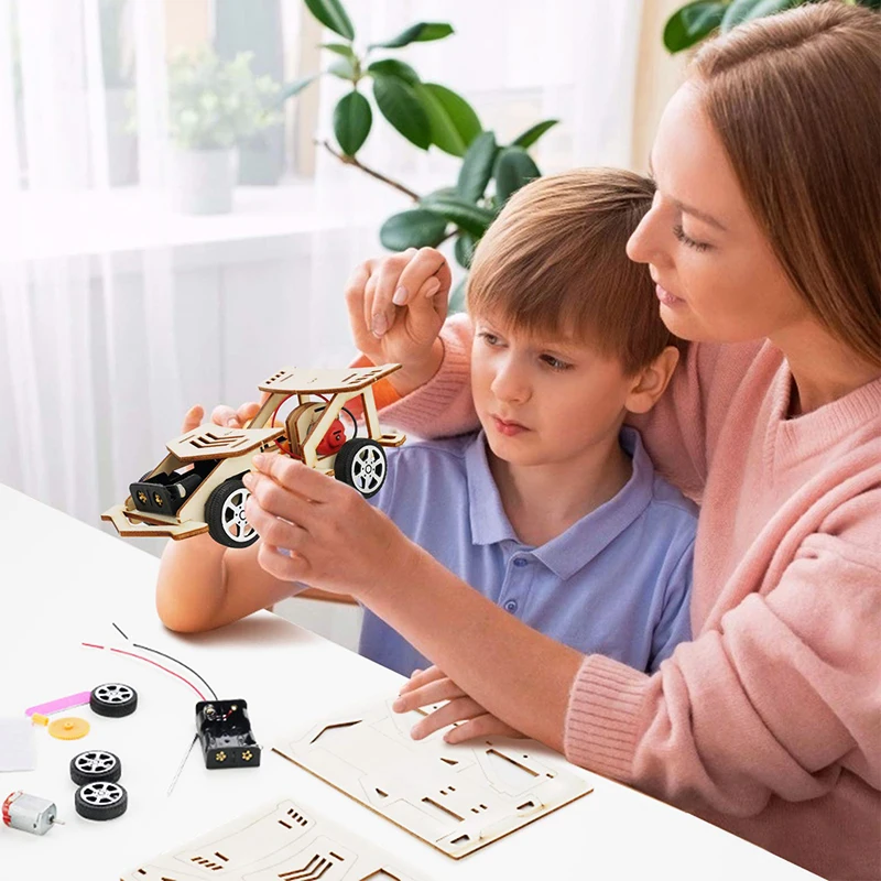 Kit de experimento de ciencia DIY para niños, juguete de construcción de modelo de ensamblaje de madera, Robot eléctrico STEM, rompecabezas de