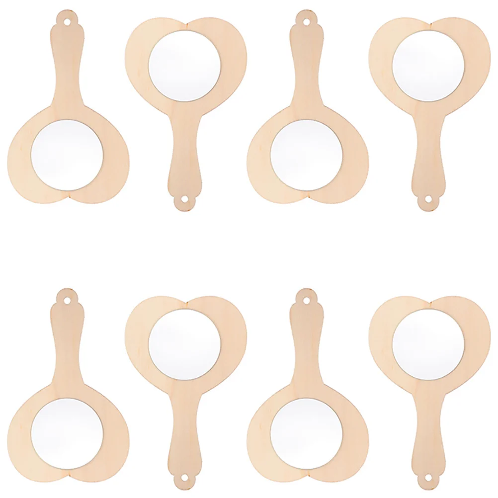 

8pcs Heart-shaped Handmade Mirror Blank Wood Kids Toy for DIY Decor Unfinished Mini Mirrors Handcrafted Accessories