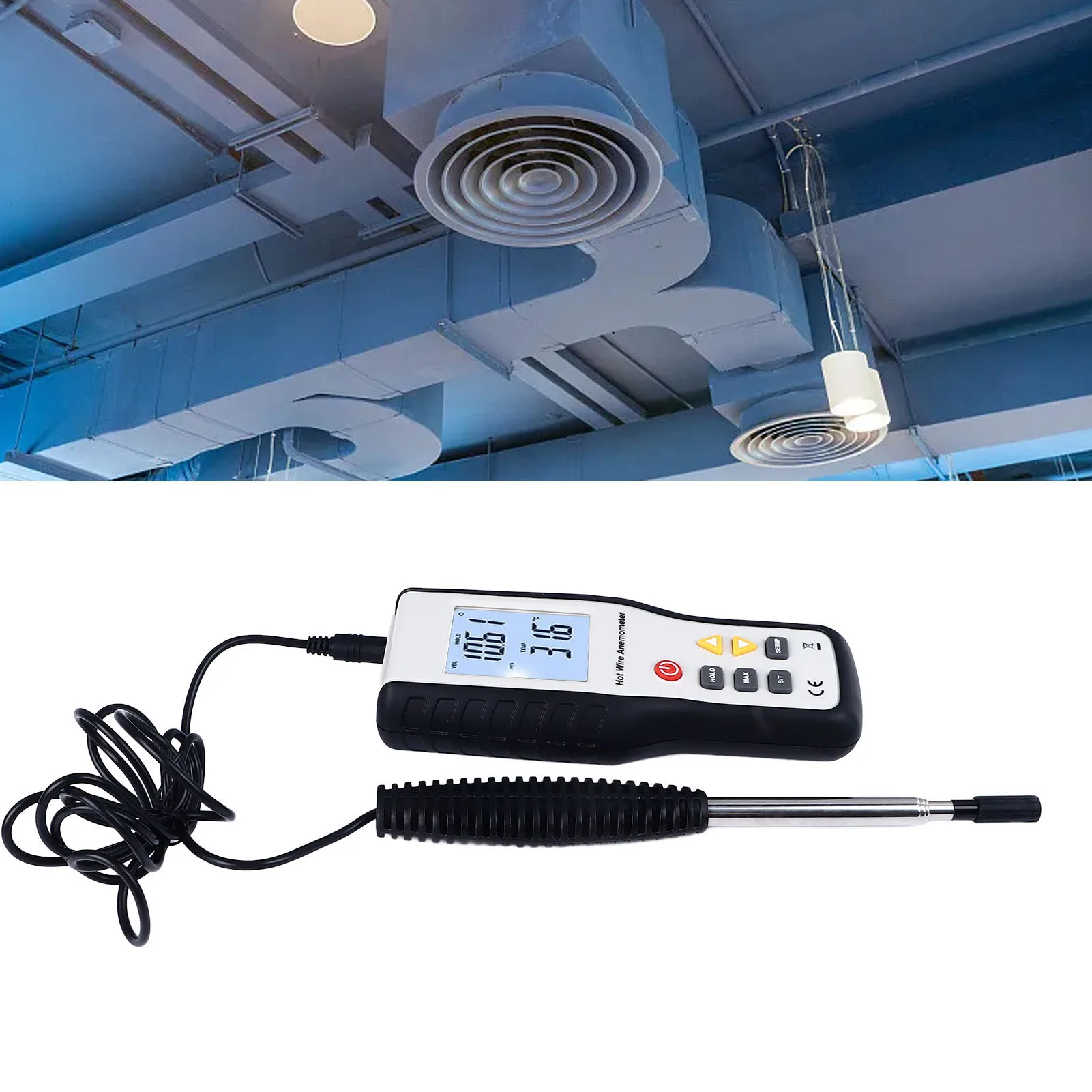 LCD Anemometer Thermal Anemometer LCD Display High Sensitivity Multifunctional Handheld Wind Speed Meter Temperature Meter