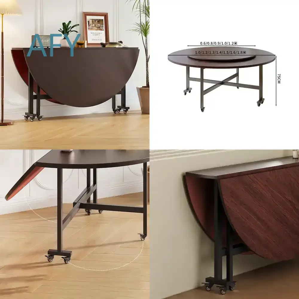 Round Dining Table 100 cm 120 cm with Turntable for Home Living Room Kitchen Restaurant Portable Foldable Storage Table for
