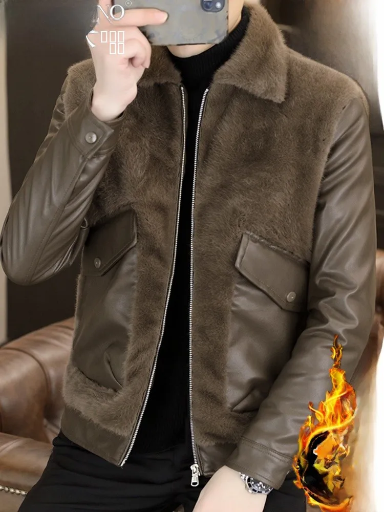 

Мужская утепленная куртка TUCANO из овчины с воротником из натурального меха, зимняя, модная, городская, с короткой молнией