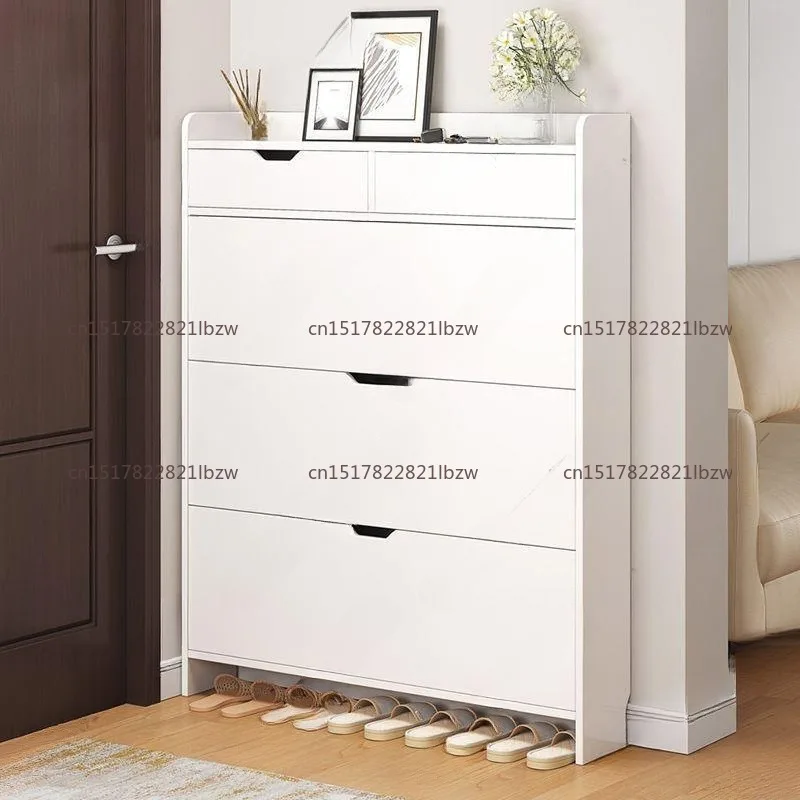 2-Tier Wooden Shoe Organizer Cabinet With Flip Drawers Narrow Shoe Storage Cabinet Space Saving Slimming Shoe Rack