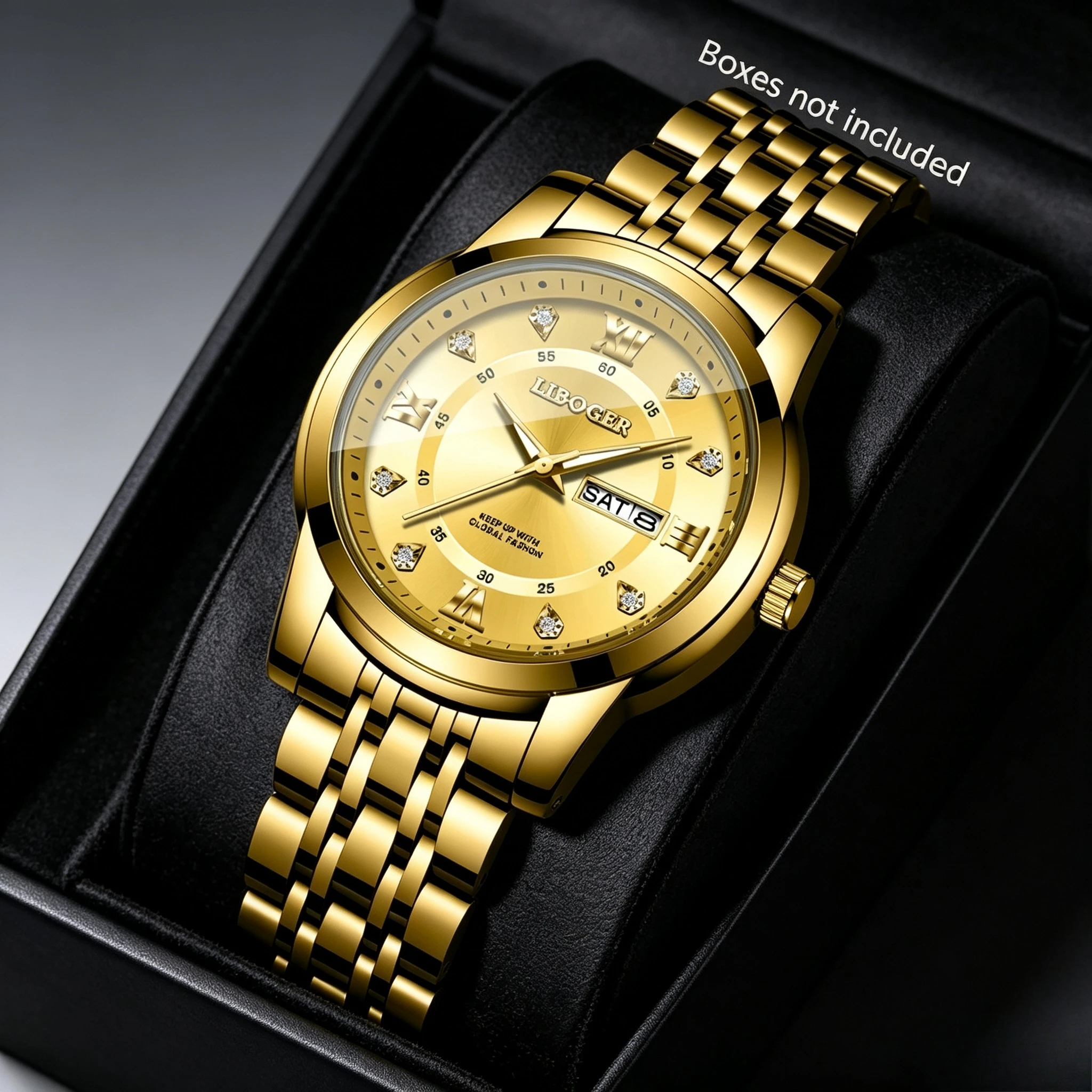 Fashion Men Business Watches Stainless Steel Strap Roma Dial Date Display Quartz Wristwatch Relogio Masculino（Without Box）