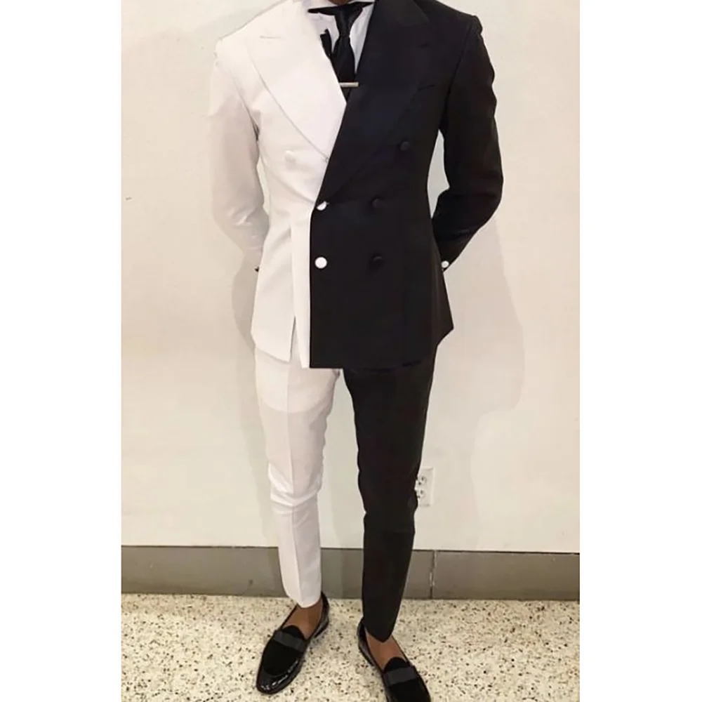 

Double Breasted Patchwork Color Stylish Men's Suit Social Party Daily Commute Business Casual 2 Pieces Jacket Pants
