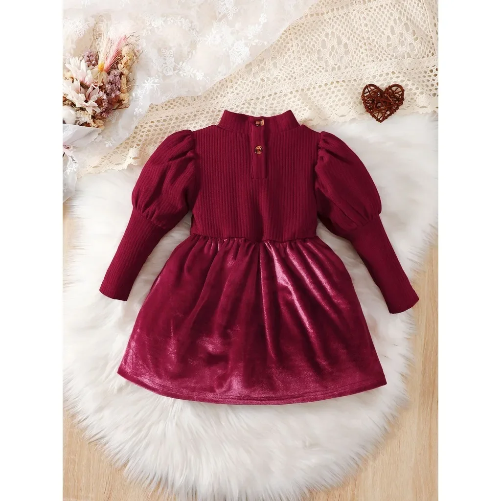 0-3 Years Toddler Baby Girls Princess Dress Long Sleeve Bow Belt Red Velvet Dresses Soft Fabric Elegant Wedding Party Clothing