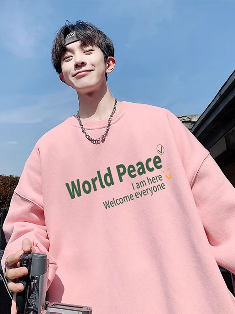 

Розовый свитшот оверсайз с капюшоном для подростков, весенне-осенний, повседневный, плотный, в гонконгском стиле, с принтом, удобный