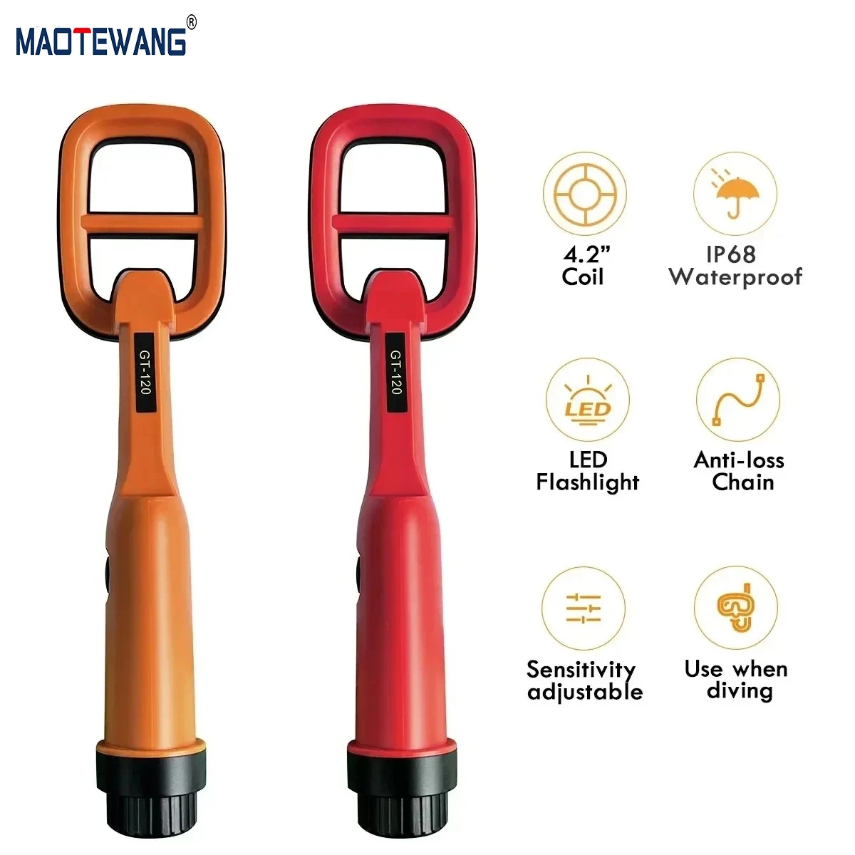 

MAOTEWANG GT120 Handheld Diving Metal Detector Pinpointer Pointer Probe Waterproof Metal Pinpointing 4.2Inch Search Coil