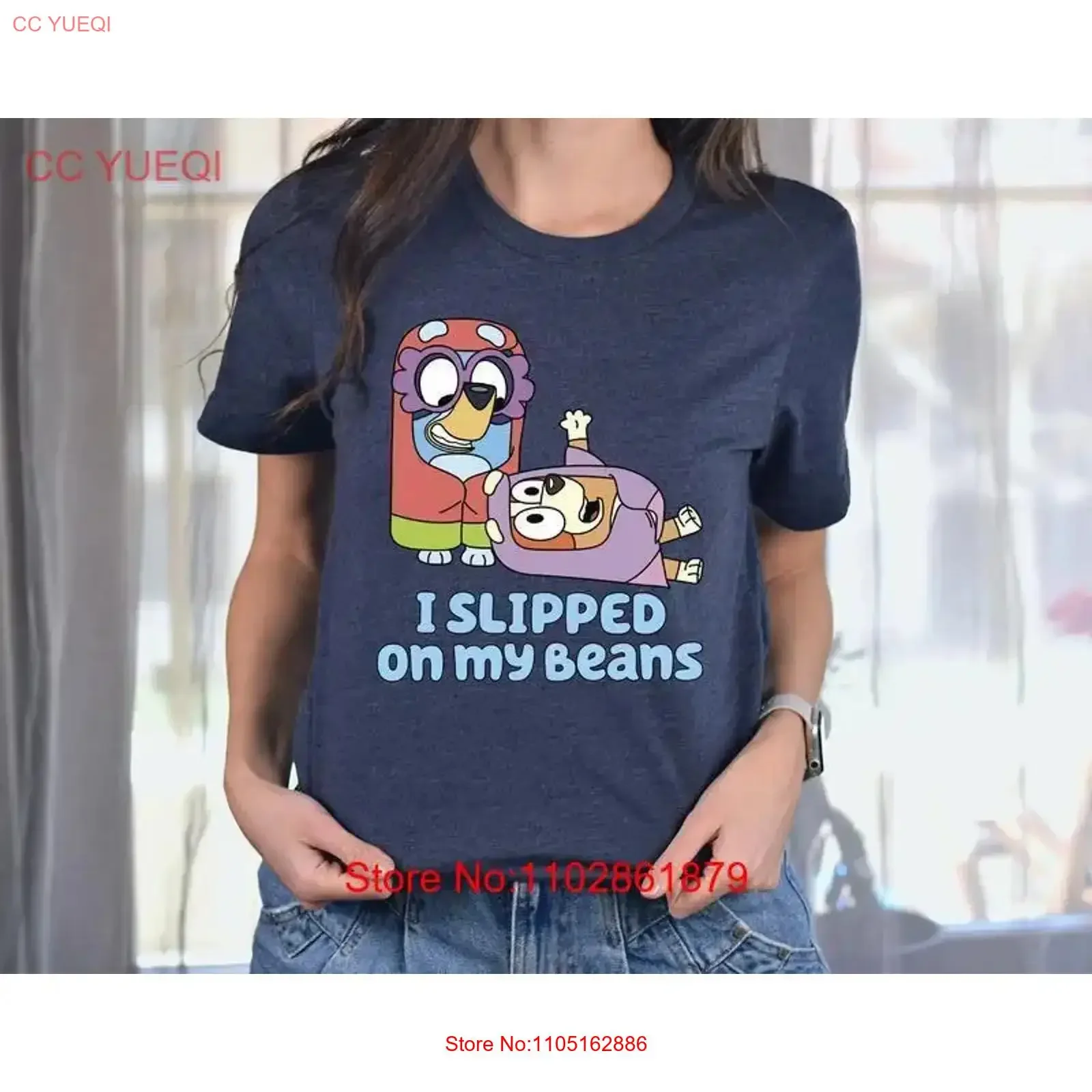 Eu deslizou em meus feijão camiseta blueyy bingo bandit heeler tee blu vintage lavado casual gráfico respirável roupas de grife