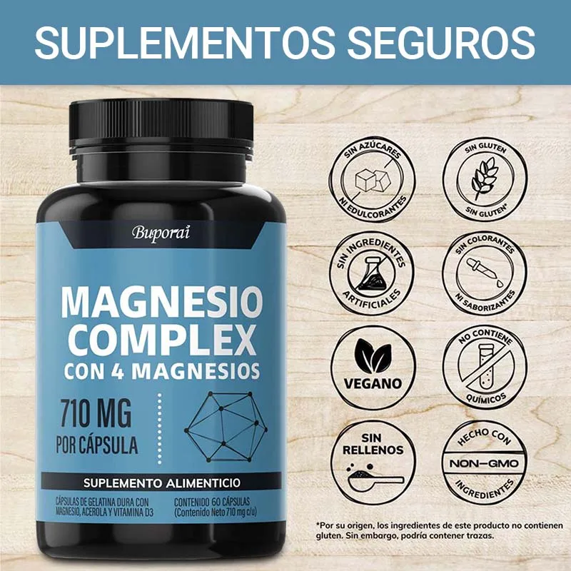 Complejo de magnesio: apoya la salud de los huesos y los músculos, mejora la función muscular, alivia los calambres, no OGM