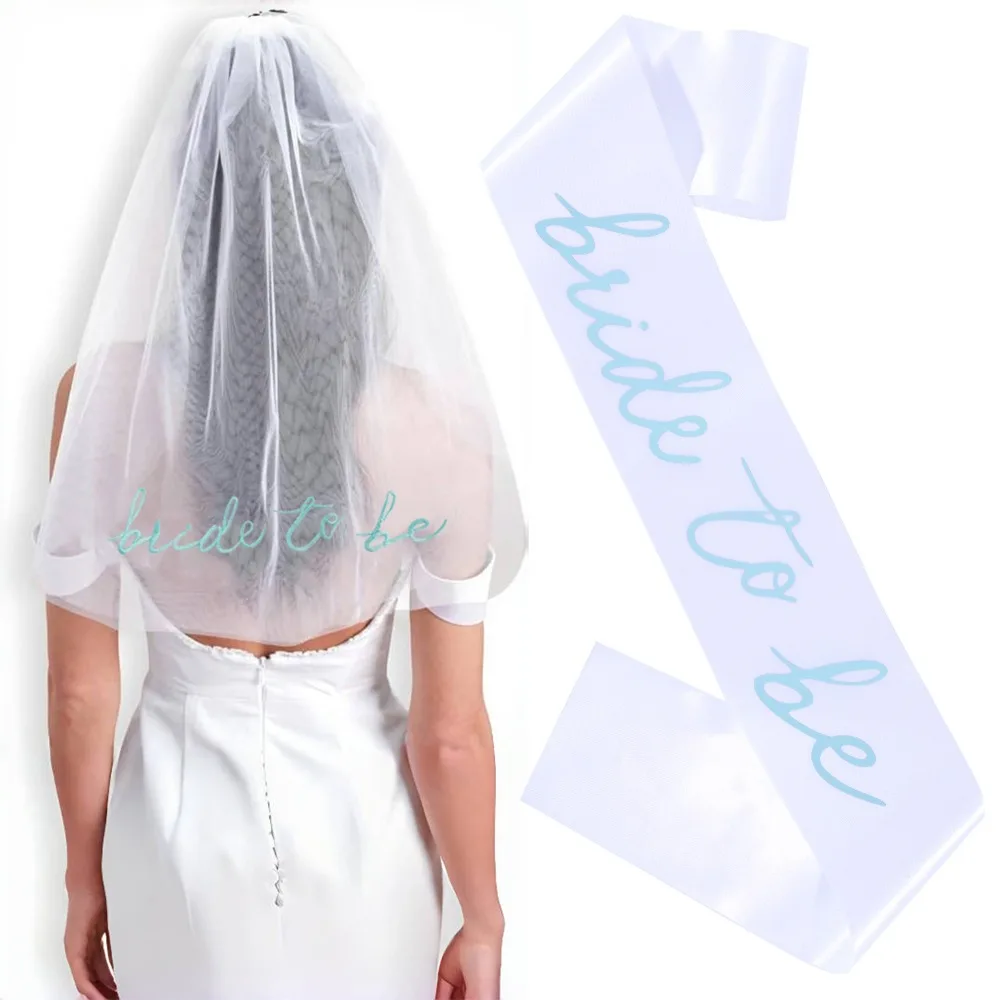 2 قطعة/المجموعة العروس الزرقاء لتكون وشاح الساتان والحجاب ل الدجاجة العازبة الزفاف المشاركة الزفاف دش زينة الحفلات لوازم