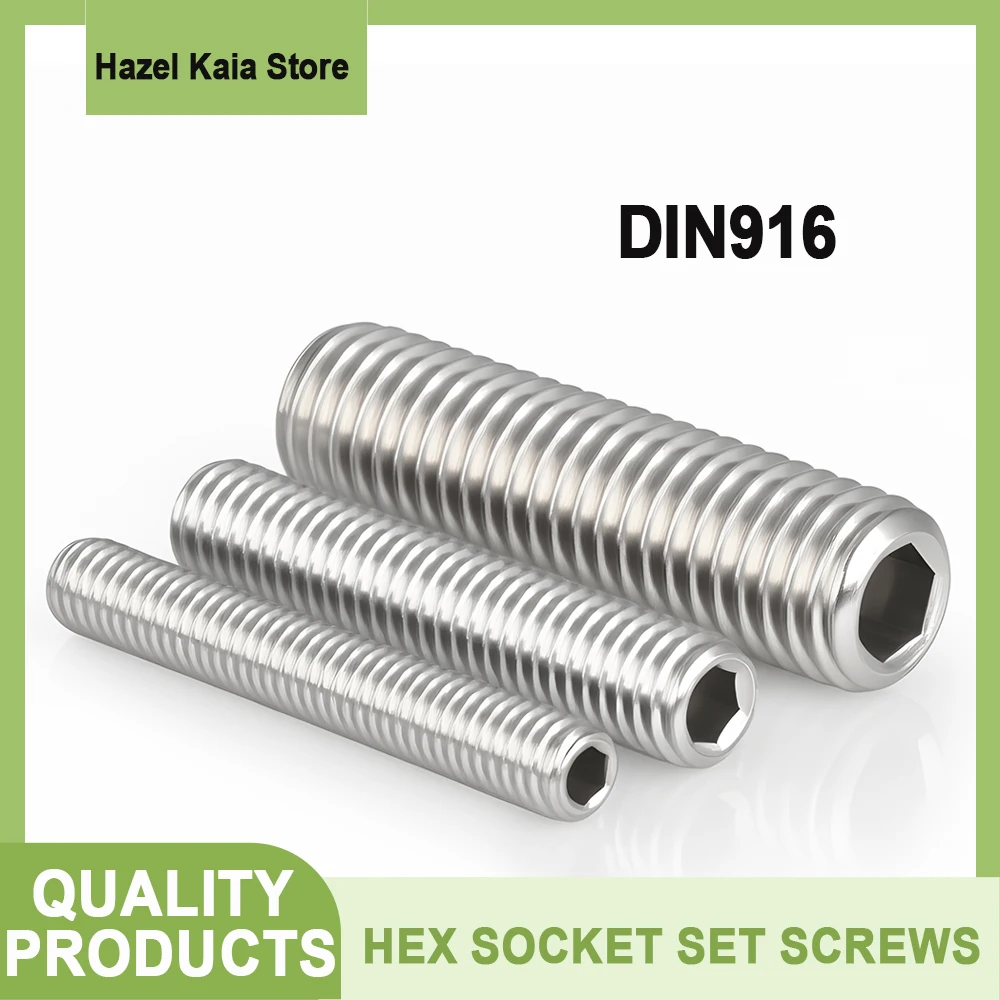 DIN916 Hexagon Socket Allen Head Set Screws Cup Point Grub Screws 304 Stainless Steel A2-70 Locking Screws M2M2.5M3M4M5M6M8M10
