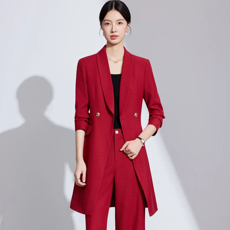 Red Trench Coat for Women, Spring and Autumn New Mid-Length Blazer, High-End Professional Suit, Business Formal Wear