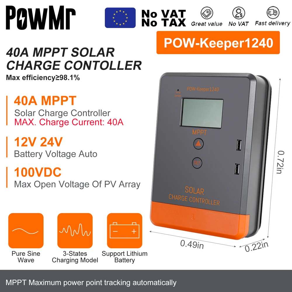 PowMr MPPT 100A 80A 60A 40A 30A 30A 20A Zonnelader Controller LCD Werk met 12V 24V 36V 48V Loodzuur Lifepo4 Batterij Zonnepaneel