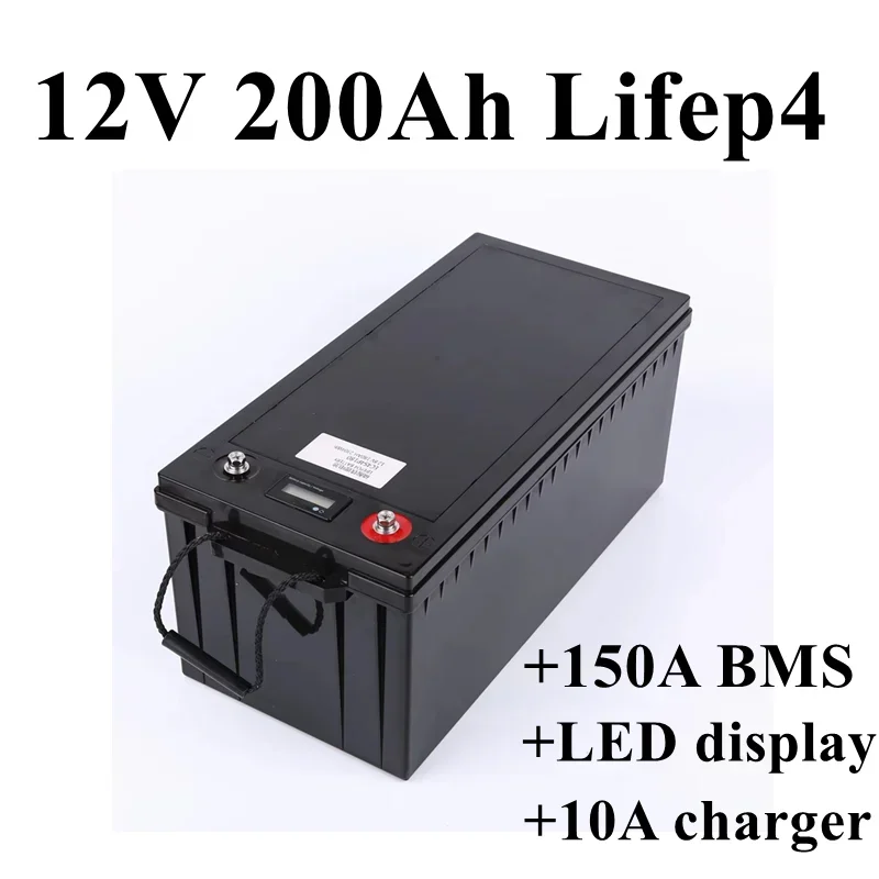 12V 200Ah LiFePO4 Battery BMS Lithium Power Batteries 6000 Cycles For 12.8V RV Campers Golf Cart Off-Road Off-grid Solar Wind