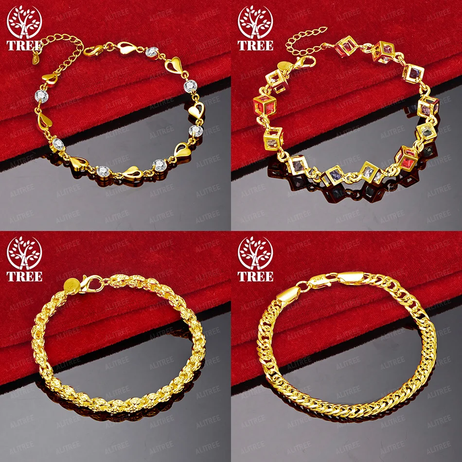 

Hot 18k Gold Heart Square Cuban Chain Geometric Bracelet For Women Birthday Wedding Party Gift Accessories High Quality Jewelry