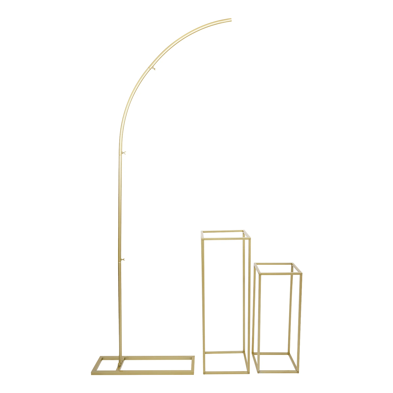 

Gold Wedding Arch Stand Set, Includes 1 Arch & 2 Rectangular Flower Stands, Sturdy Steel Construction