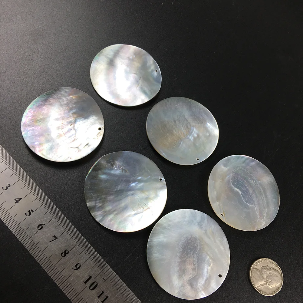 2pcs Big 45mm Black Shell Mop Tahiti Seashell Polished Yellow Charm Beads Pendant DRILLED Mother of Pearl Handmade Ocean Style