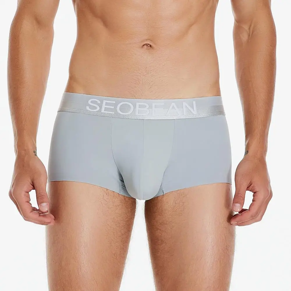 SEOBEAN New Ice Silk Boxers Men Underwear U Convex Pouch Solid Underpants Comfortable Breathable Thin Boxershorts