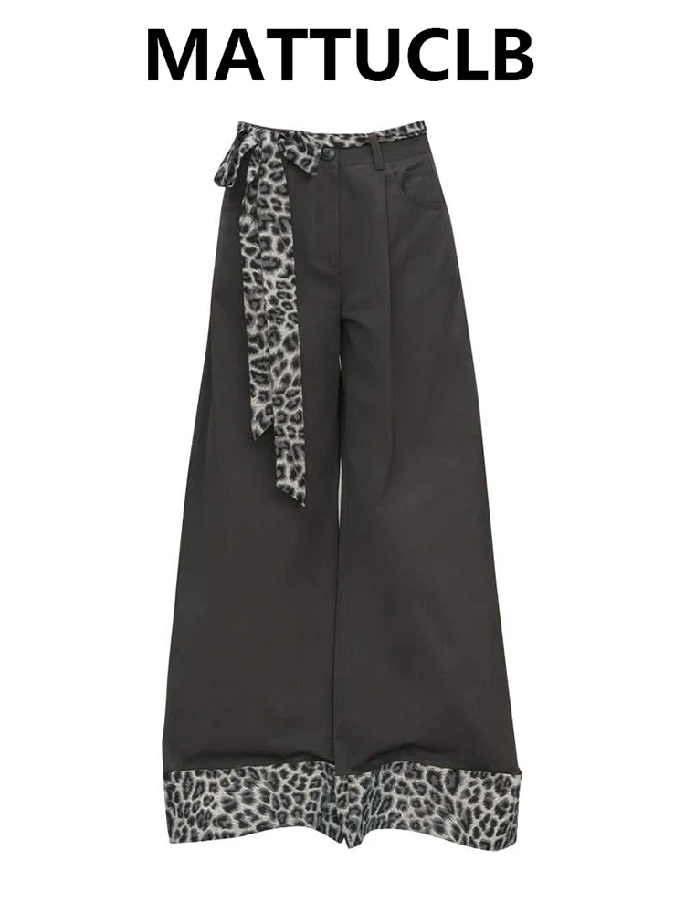 Women's High Waist Baggy Long Trousers Wide Fit Leopard Print Design Patchwork Wide Leg Harajuku Pants Loose Casual High Street