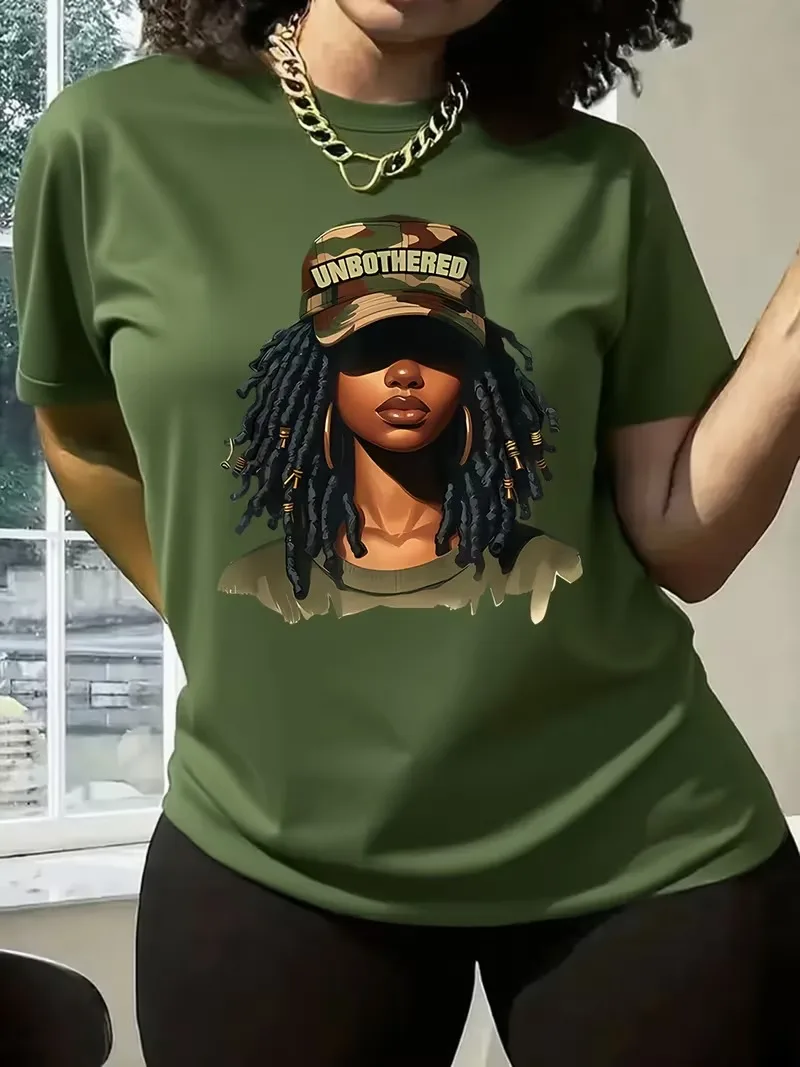 Black women wearing hats 3D Printed Women's round neck T-Shirt Top Fashion Summer Street Y2K Short Sleeved Casual Women Clothing