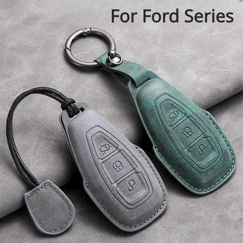 For Ford Puma Grand C Max Focus Mondeo Kuga Fiesta Ecosport Transit Kuga Leather Car Key Case Cover