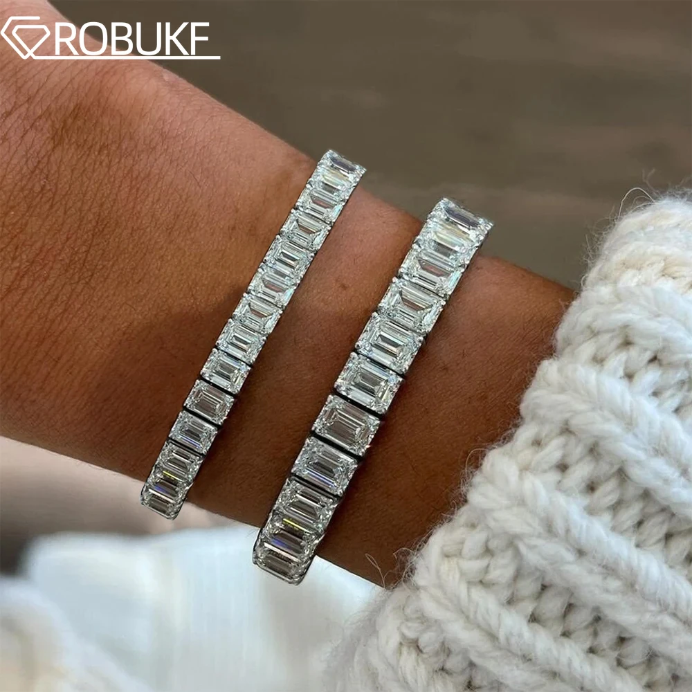 D Color 5*7mm 1CT Emerald Cut Full Moissanite Tennis Bracelets for Women Men Original S925 Silver Plated 18K White Gold Jewelry