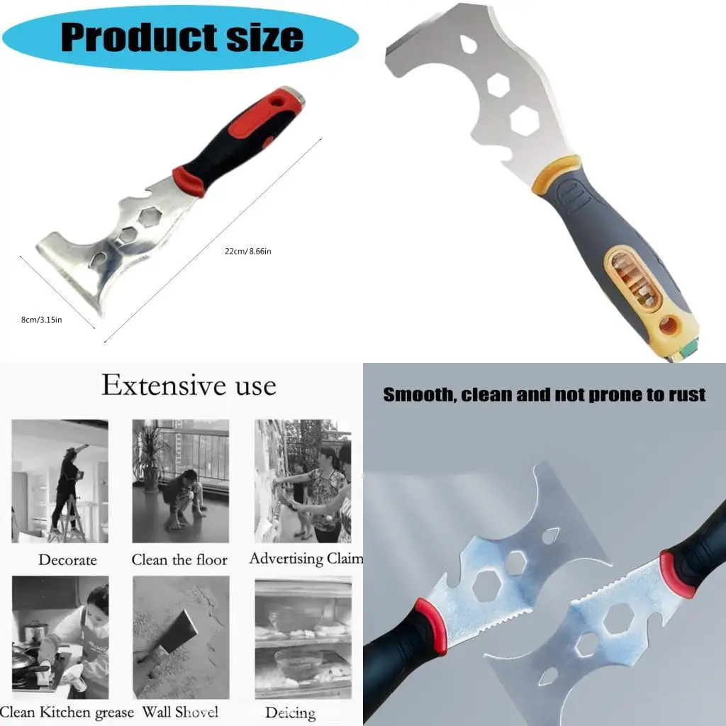 

16 in 1 Stainless Steel Multi Scraper Tool With Ergonomic Plastic Handle Suitable For Home Repair And Outdoor Activities D2RD
