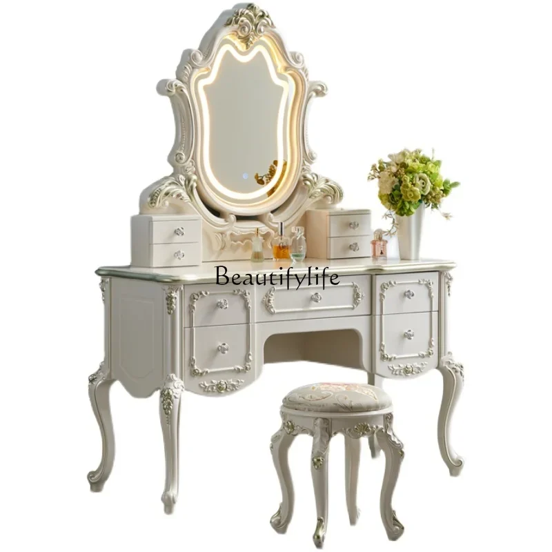 

XX39Solid Wood Dresser Bedroom Luxury Dresser with Lights High-End Makeup Table