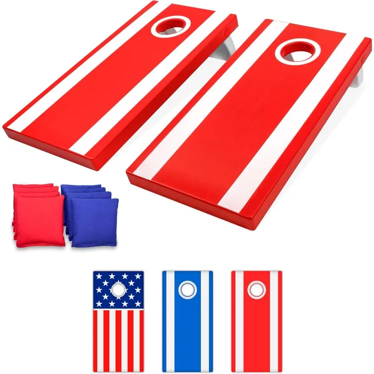 4 ft x 2 ft All Weather Cornhole Game Set - Includes 8 Bean Bags & Game Rules (Choose Between American Flag, Red, and Blue