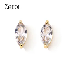 ZAKOL Simple Fashion Geometric Cubic Zirconia Small Stud Earrings for Women Silver Color Student Girls Earring Jewelry EP1215