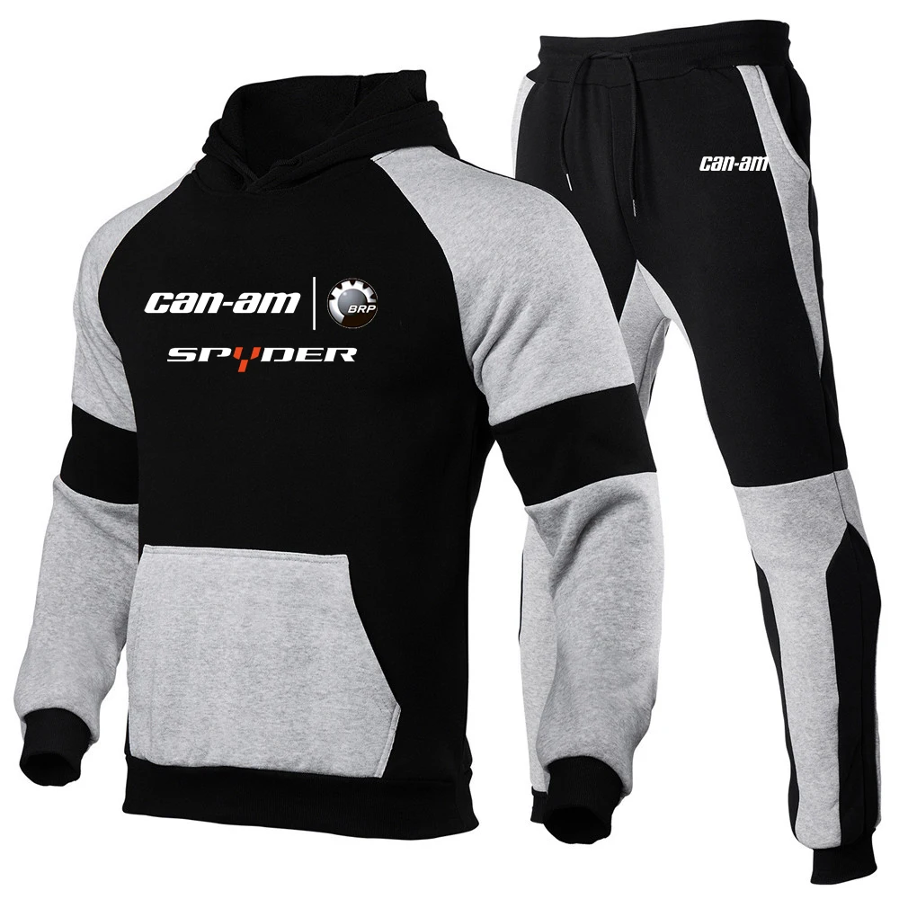 2022 Can Am Motorcycles Men's New Patchwork Hooded Long Sleeves Casual Sportswear Hoodie+Pants Two-Pieces Sets Tracksuits