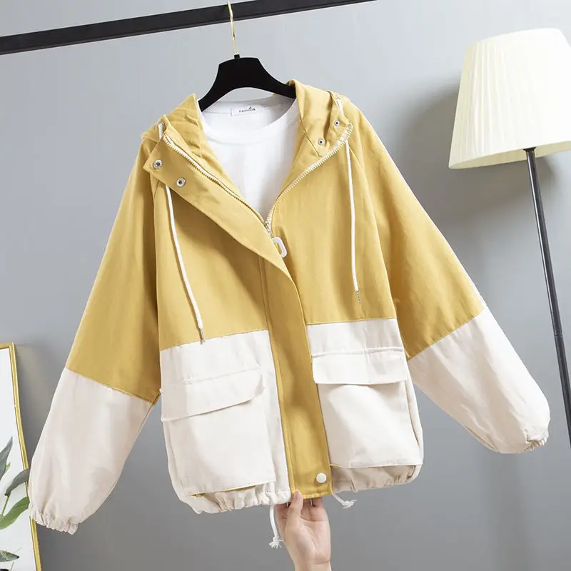 

Spring and Summer Women's New Korean Version of Loose Student Coat Women Hooded Frock Trench Coat Baseball Uniform
