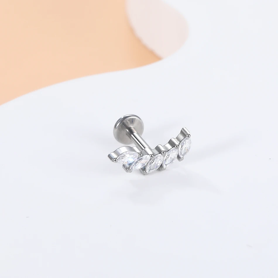 1Pc G23 Titanium Crystal Ear Tragus Labret Ring Nose Stud Internally Threaded Helix Ear Cartilage Piercing Earring for Women 16G