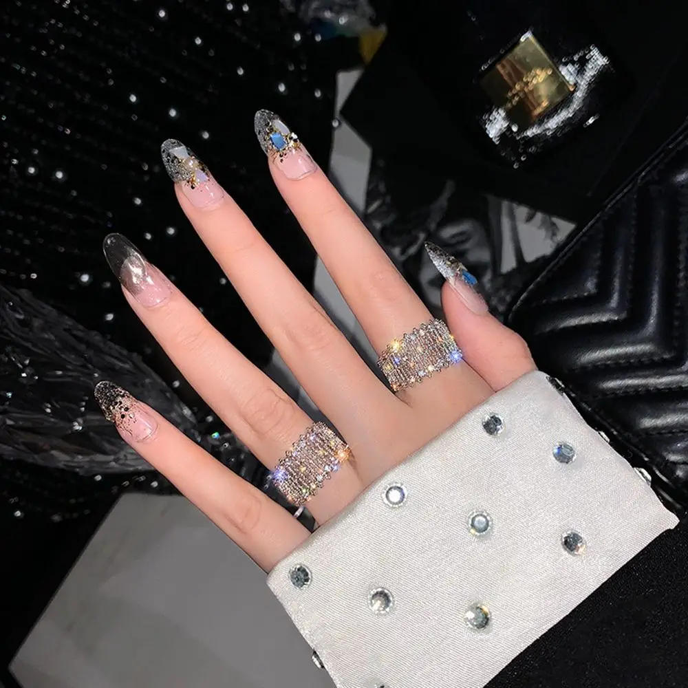 Irregular Hip-hop Geometry Copper Twist Punk Style Female Finger Ring Korean Style Ring Opening Adjustable Ring Rhinestone Ring