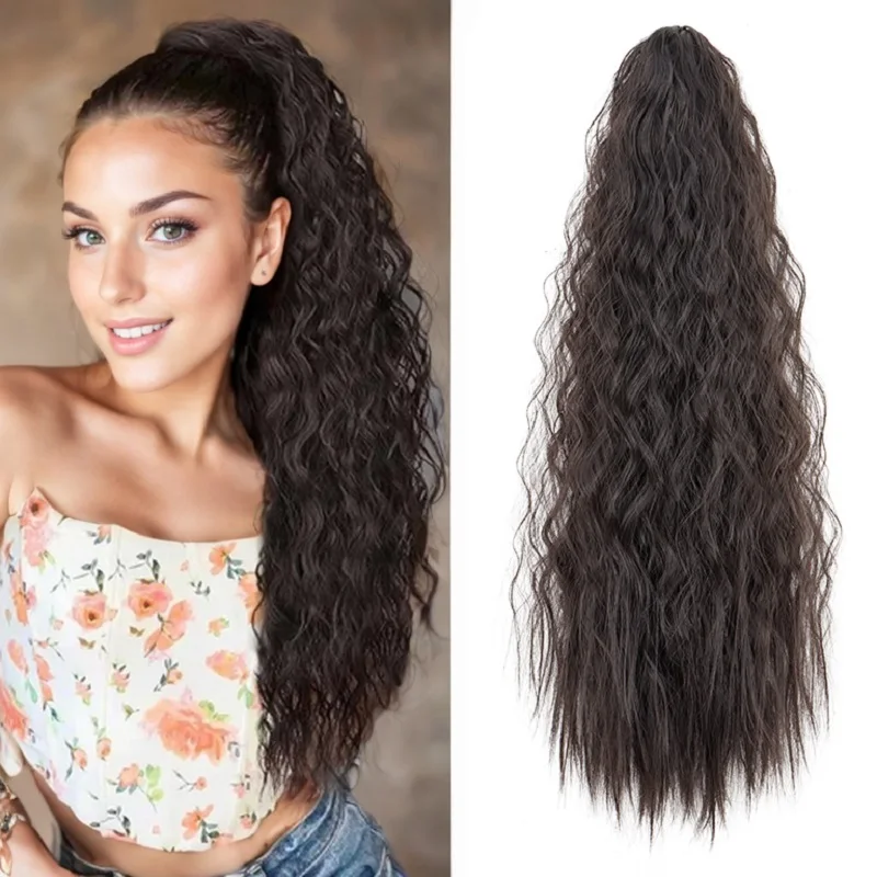 22Inch Synthetic Long Kinky Curly Ponytail Drawstring Clip in Hair Extension Black Brown Blonde Hairpiece for Women