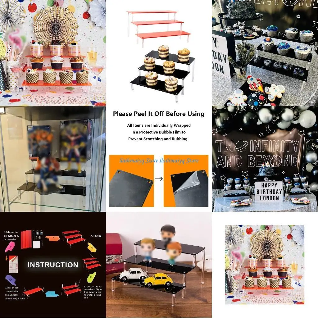 

573B Настольные акриловые подставки для дисплеев, 3-х ярусные подставки для прямоугольных выставок ювелирных изделий