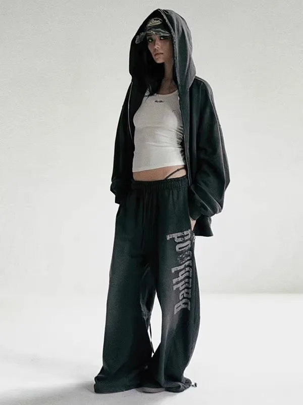 Retro American Printed Hoodie Design Loose Women's Jacket Spring Trendy Long Sleeve Commute Style Ladies Fashion Sweatshirt
