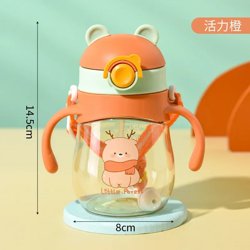 410 مللي كوب شرب الطفل زجاجة تستخدم في الرضاعة مكافحة الاختناق مع القش الجاذبية الكرة واسعة عيار شرب زجاجة ماء الحليب مع مقبض #6