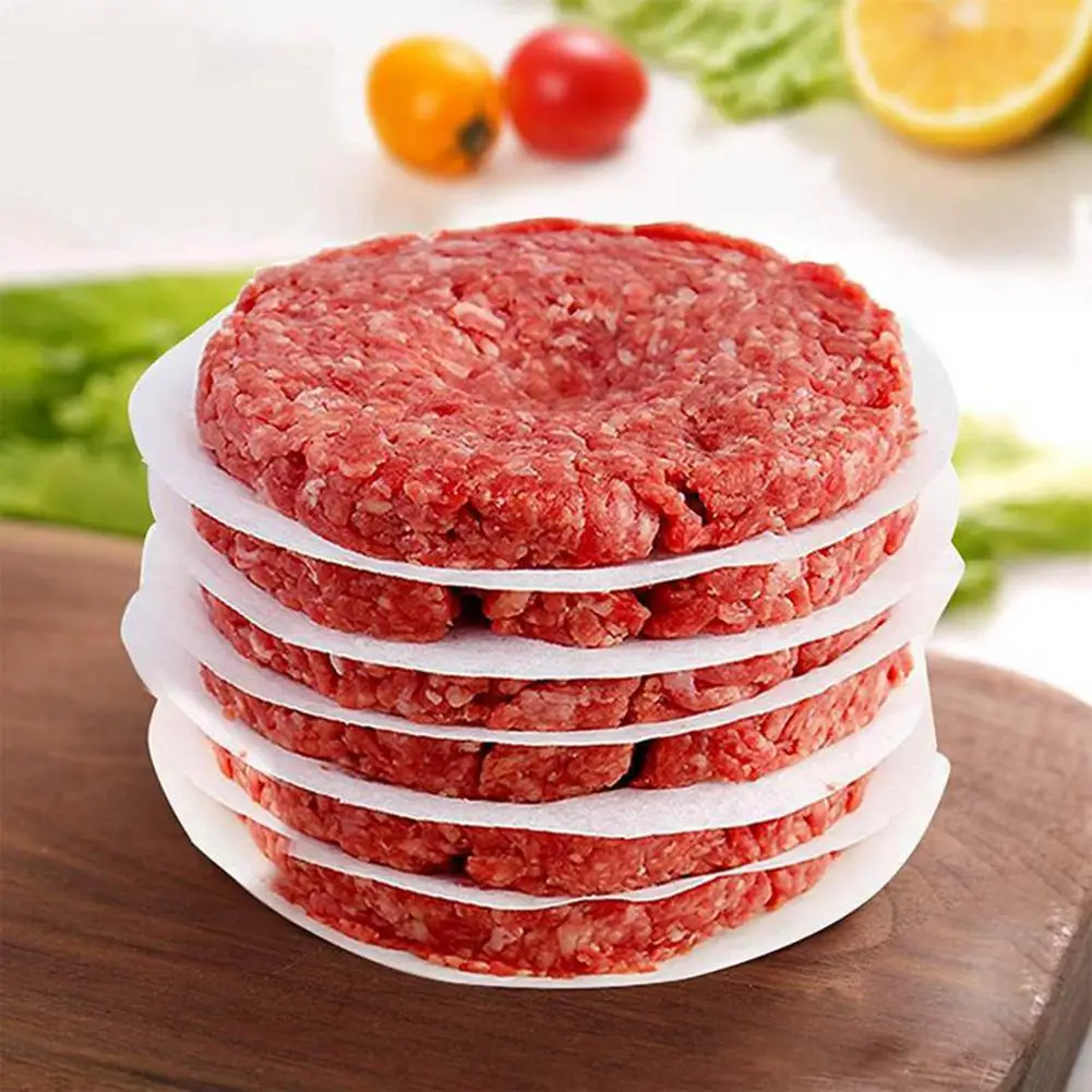 100Pcs Hamburger Patty Paper Non-StickRound Wax Parchment Sheets for Burger Press Ground Beef Freezing Candy Wrappers Oven