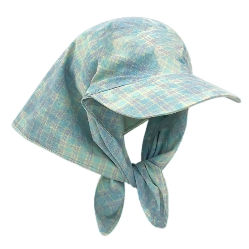 korean-plaids-pattern-scarf-baseball-hat-adjustable-size-dyed-tying-sun-hat-with-breathable-design-for-outdoor-gear