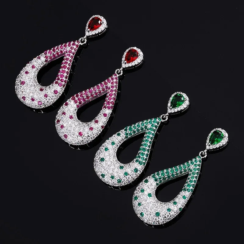 

New White Green Gradient Earrings for Women Luxury Sparkling Ladies Earrings Sweet Birthday Party Jewelry Valentine Day Gift