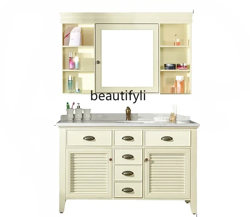 

New Arrivals American Solid Wood Bathroom Cabinet Combination Floor Retro Green Washbasin Wash Basin