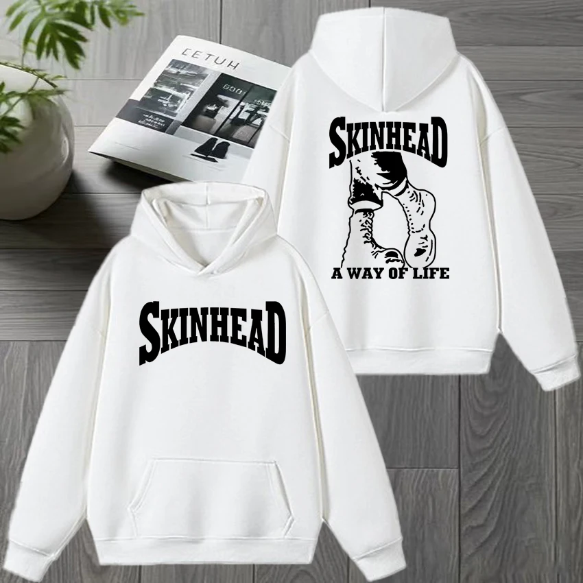 Funny Humor Skinhead A Way of Life Double Sided Printed Sweatshirt Unisex Retro Fleece Winter Hoodie Men women Casual pullovers