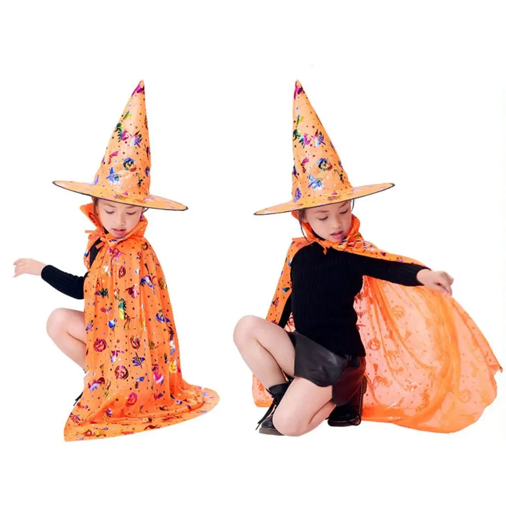 Funny Star Witch Cloak Cape with Hat Multicolor Sequin Halloween Clothing Cloak Sets Cosplay Costumes Witch Cloak Cape Robe Boys